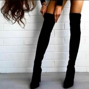 Suede stiletto thigh high boots